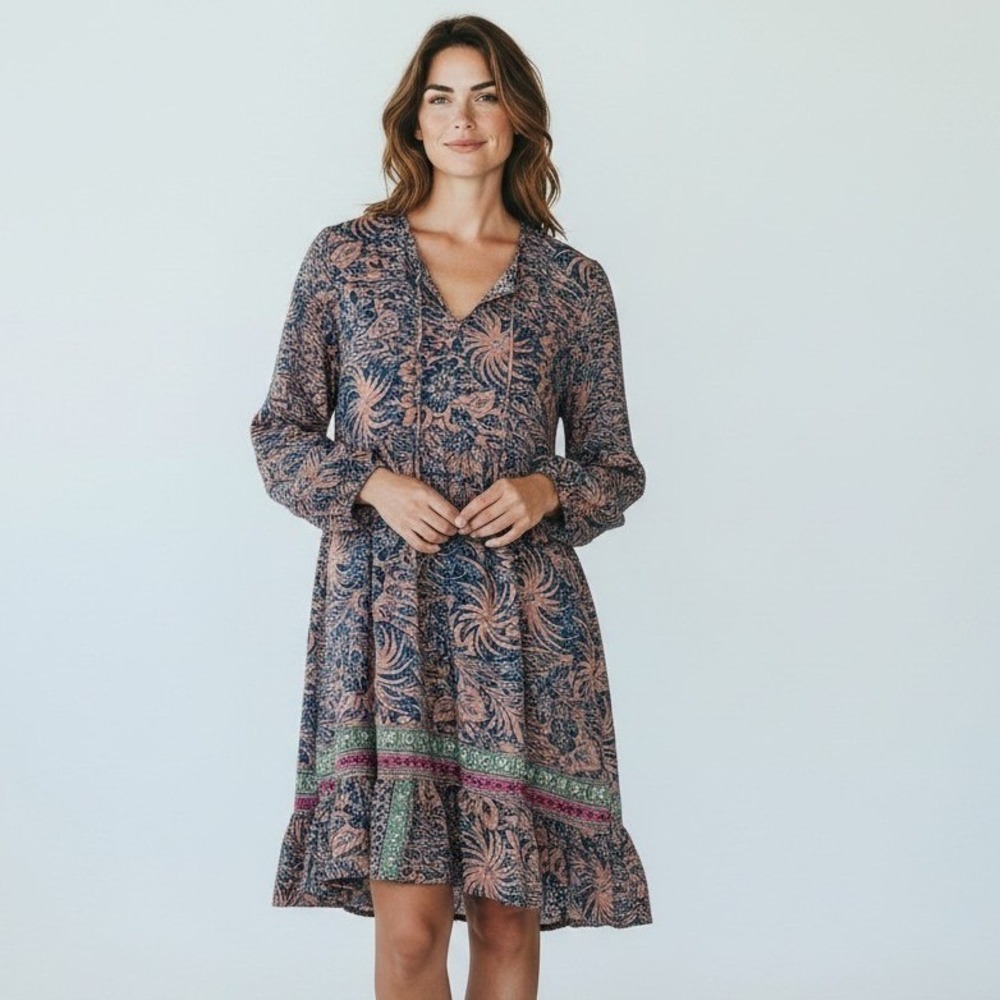 Karma Highway Babydoll Dress Womens One Size Blue Pink New Floral Paisley Boho